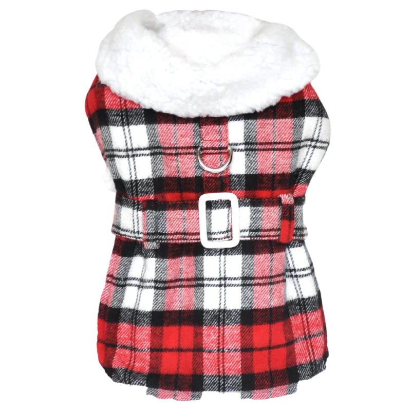 Sherpa-Lined Coat | Red & White Plaid