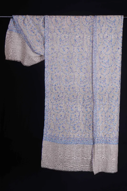 Un Dyed Natural Jali Embroidery Pashmina Cashmere Scarf