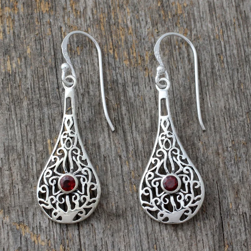 Scarlet Flames Sterling Silver Openwork Earrings with Garnets