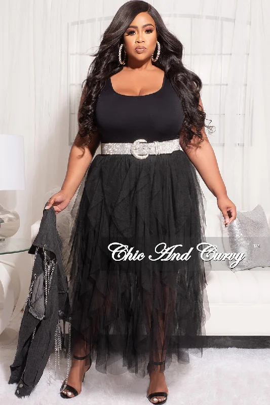 Final Sale Plus Size Multi Layered Mesh Skirt in Black (Skirt Only)