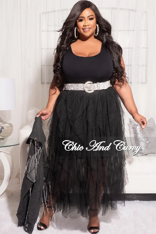 Final Sale Plus Size Multi Layered Mesh Skirt in Black (Skirt Only)