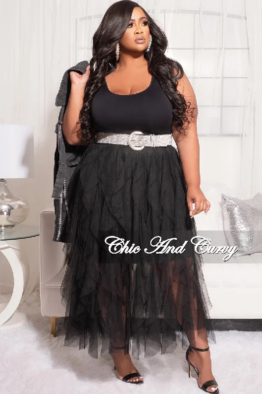 Final Sale Plus Size Multi Layered Mesh Skirt in Black (Skirt Only)