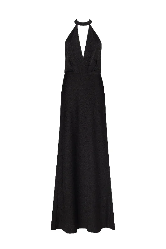 Classical black halterneck satin maxi dress, Xo Xo