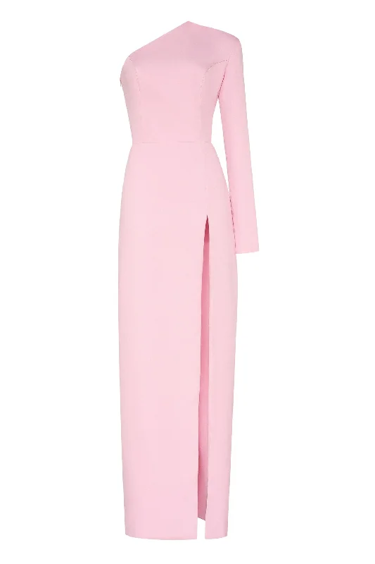 Pink Long-sleeved dress with sharp shoulder cut