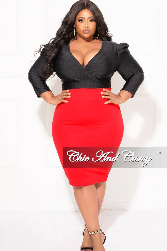 Final Sale Plus Size Pencil Skirt in Red