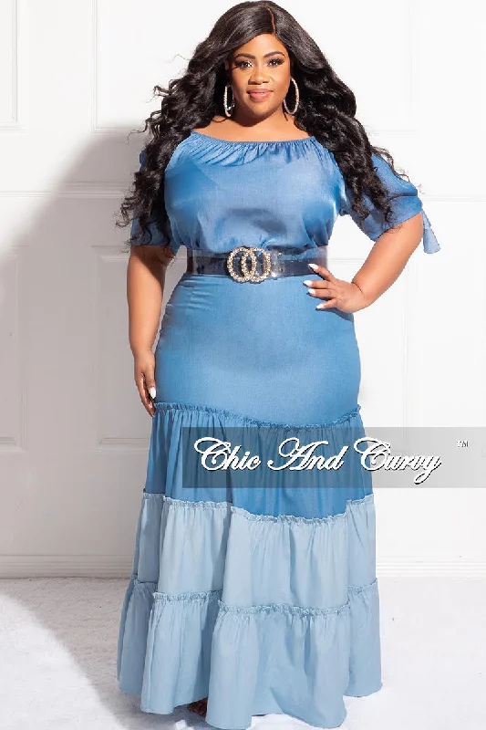 Final Sale Plus Size Two Toned Tiered Maxi Skirt in Denim Color (Skirt Only)