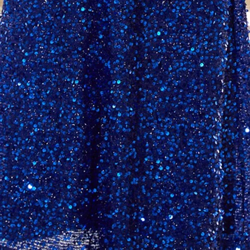 Blue Sequin Strapless One Arm Bow Maxi Dress