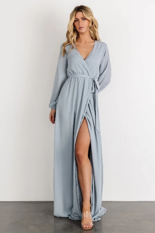 Breanne Faux Wrap Maxi Dress | Light Blue