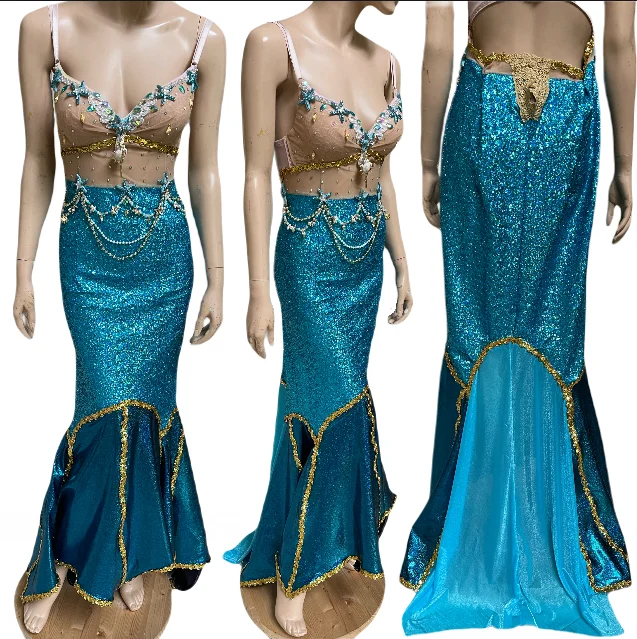 Turquoise Mermaid Bra and Tail Dress