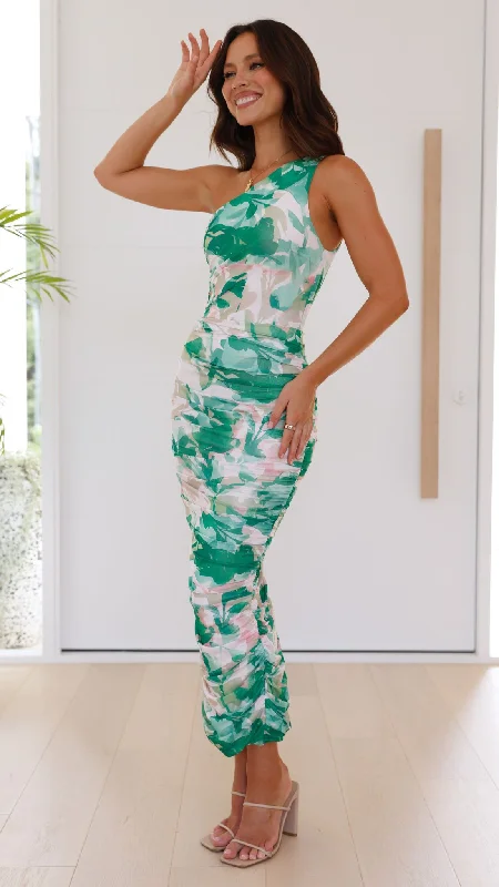 Natalia Midi Dress - Green Print