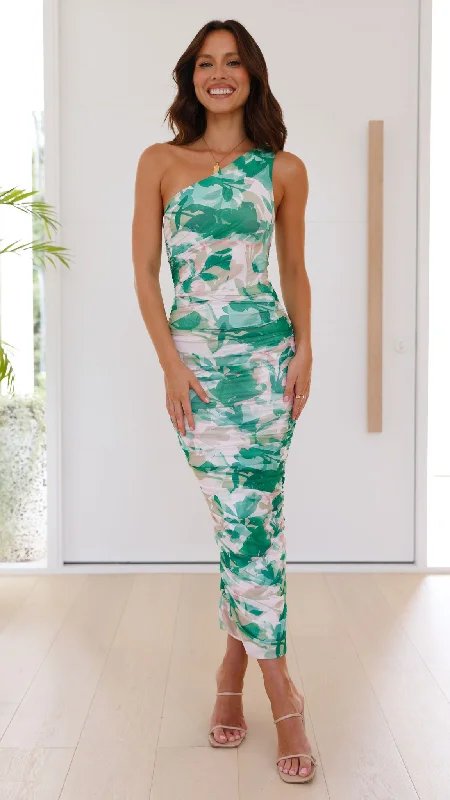 Natalia Midi Dress - Green Print