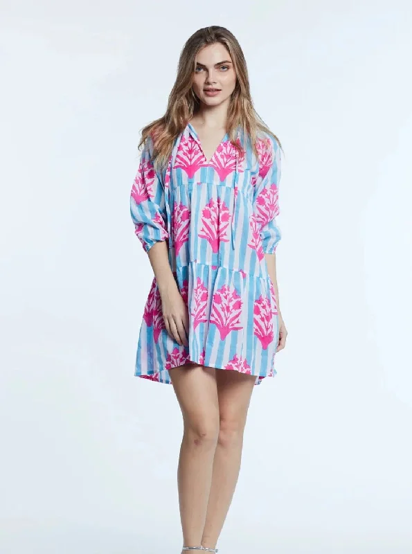 Priya Dress in Hot Pink & Cornflower Blue