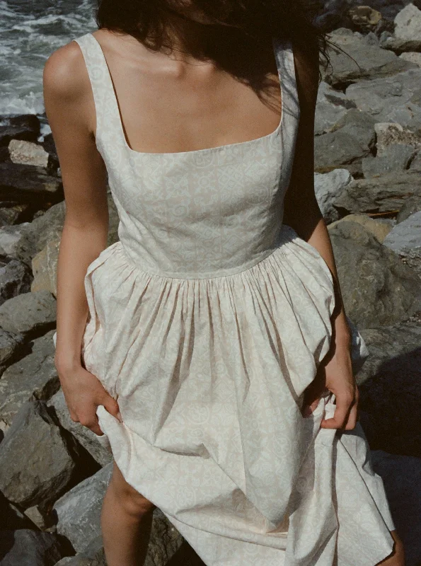 Scoop Neck Dress in Beige Checkerboard