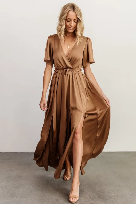 Sicily Satin Maxi Dress | Mocha