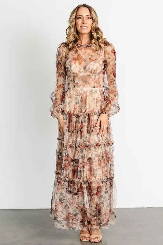 Stephanie Tiered Maxi Dress | Taupe Floral