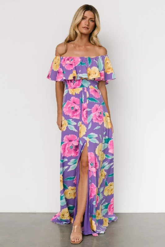 Talia Off Shoulder Maxi Dress | Purple Floral