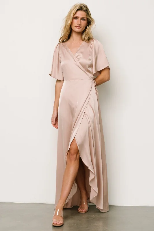 Vara Satin Maxi Wrap Dress | Champagne