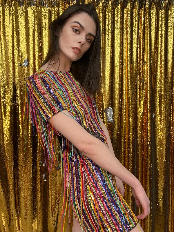 Any Old Iron Rainbow Fringe Dress