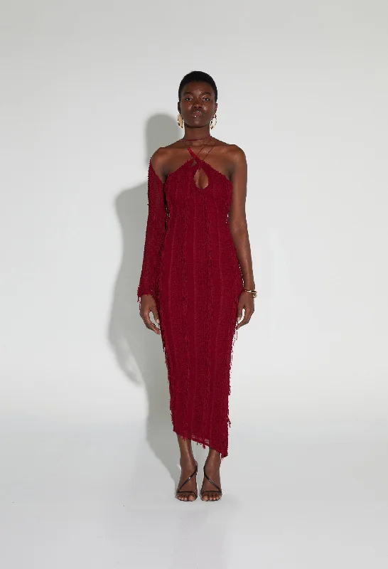 Asymmetric Fuzz Dress - Fine Wine