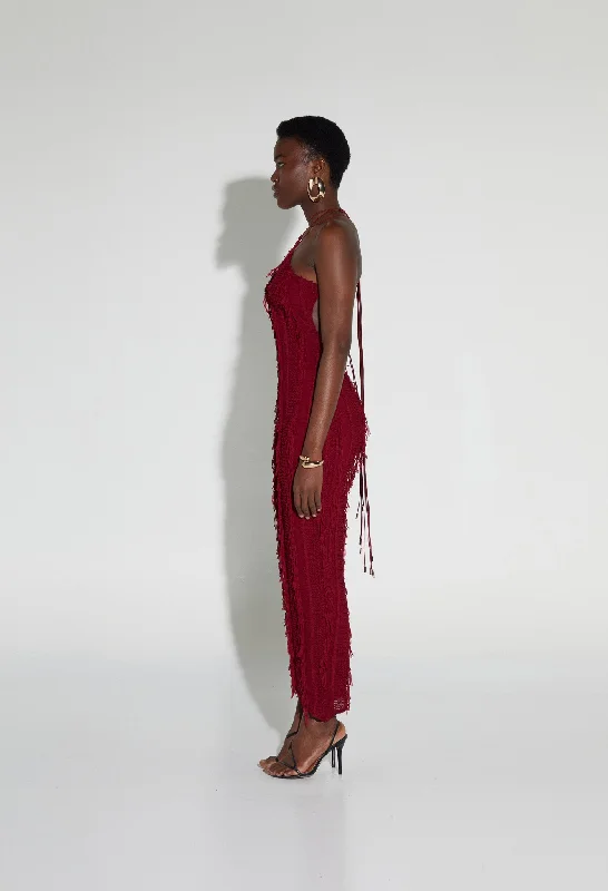 Asymmetric Fuzz Dress - Fine Wine