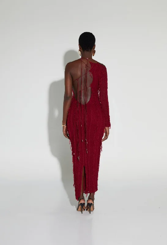 Asymmetric Fuzz Dress - Fine Wine