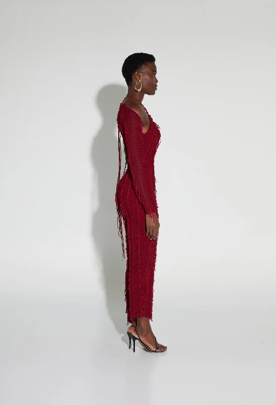 Asymmetric Fuzz Dress - Fine Wine