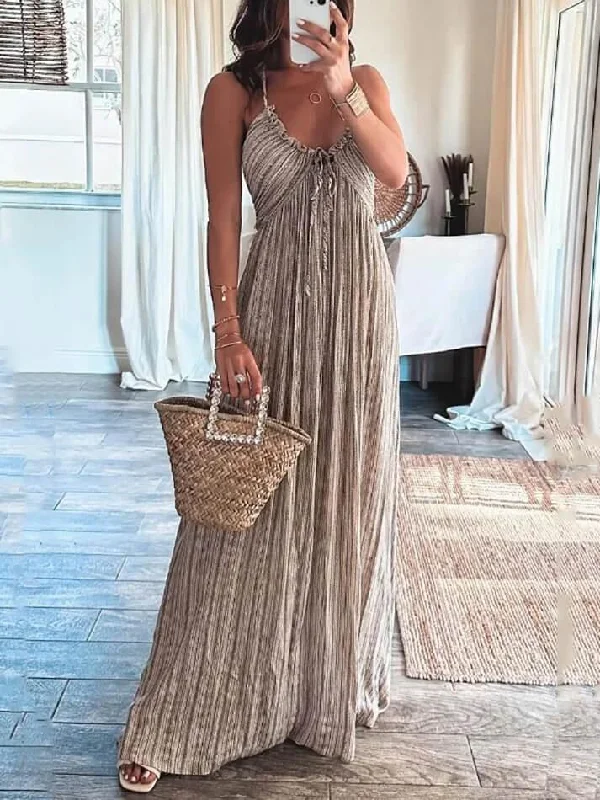 Backless U-Neck Halter Strap Long Dress