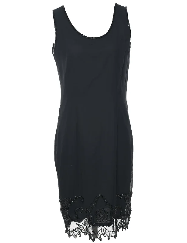 Beaded Black Evening Dress - L