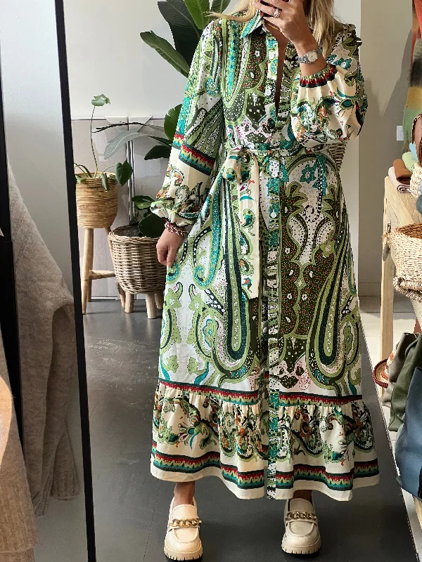 Boho Chic Shirt Dress Long Sleeve- green