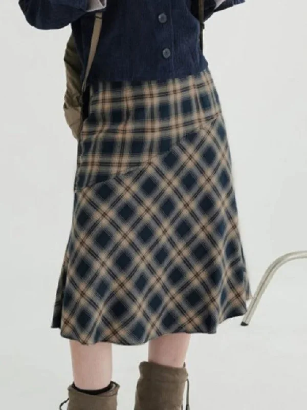 Contrast Color Plaid Splice High Rise Mini Skirt