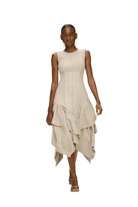 DESIREE IYAMA Divergent Linen Midi Dress