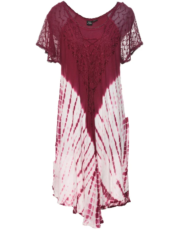 Embroidered Tie-dye Effect Dress - XXL