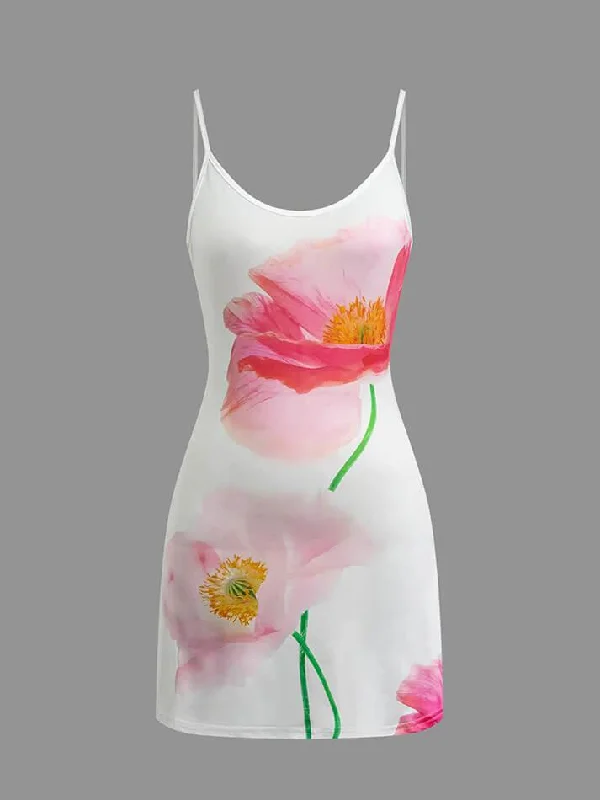 Floral Print Backless Slip Mini Dress