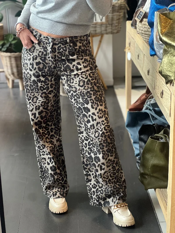 Leopard Jeans Wide Leg Pants -  Light