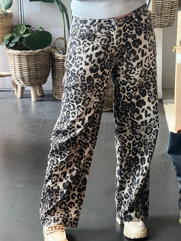 Leopard Jeans Wide Leg Pants -  Light