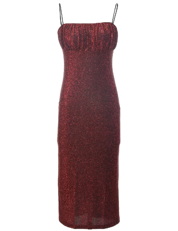 Lurex Thread Pattern 1990s Maroon Evening Dress - M