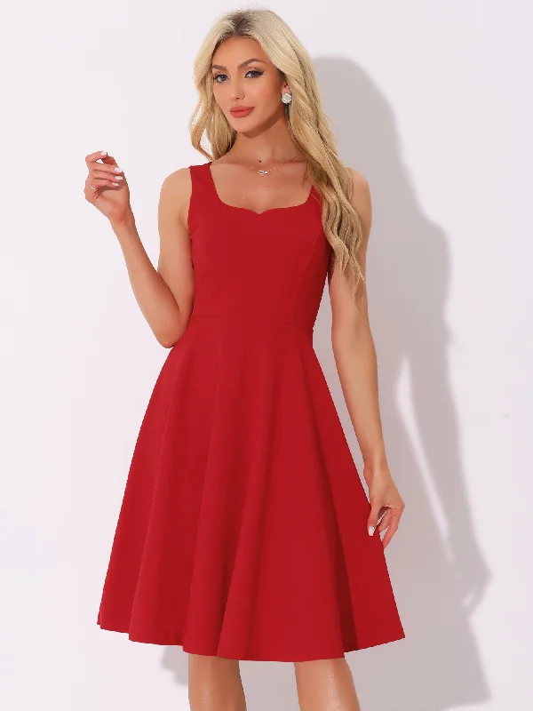 Sweetheart Neck Sleeveless A-Line Midi Swing Dress