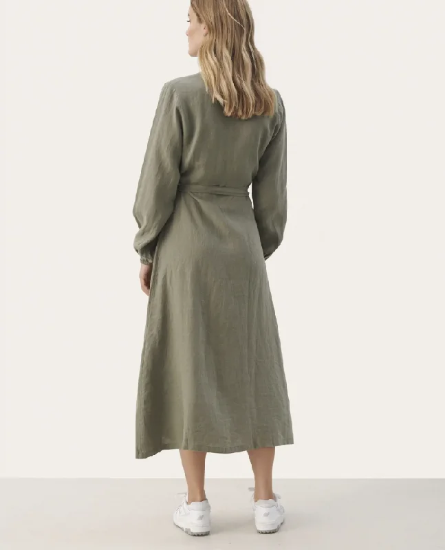 Part Two Elinora Vetiver Green Linen Dress