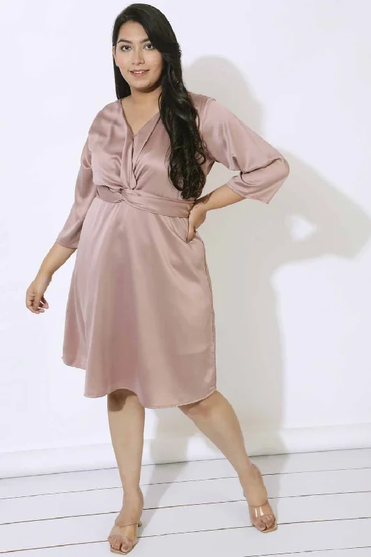 Plus Size Rose Satin Knot Dress