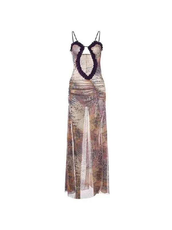 Random Print Fungus Cropped Maxi Dress