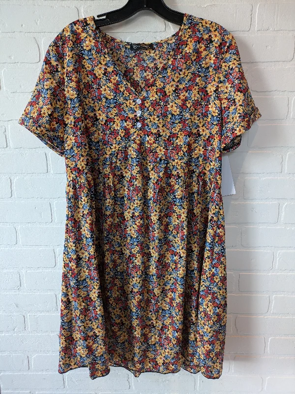 Red & Yellow Dress Casual Short Pretty Garden, Size M