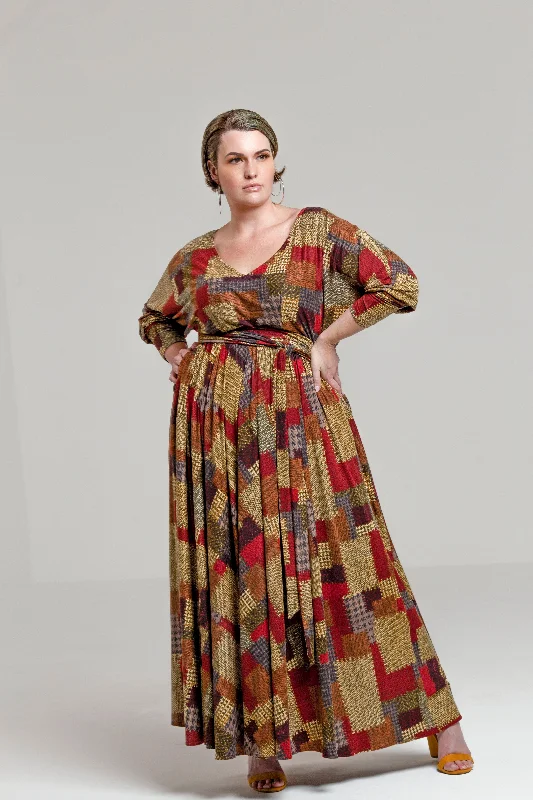 (Sample) PLUS SIZE PATCH PRINT MAXI DRESS- JIBRI