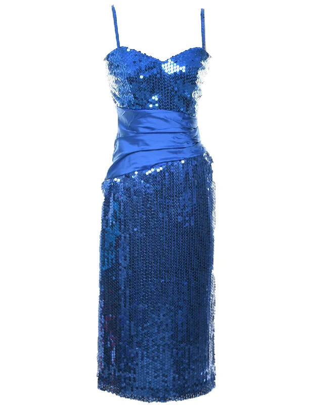 Sequined Blue Evening Dress - M