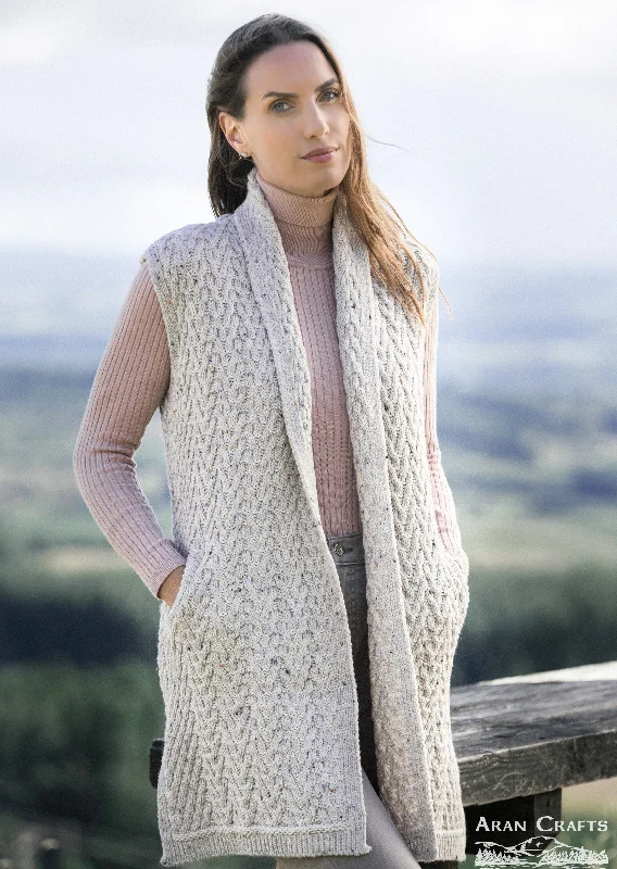 Aran Crafts Sleeveless Herringbone Cardigan | Oatmeal