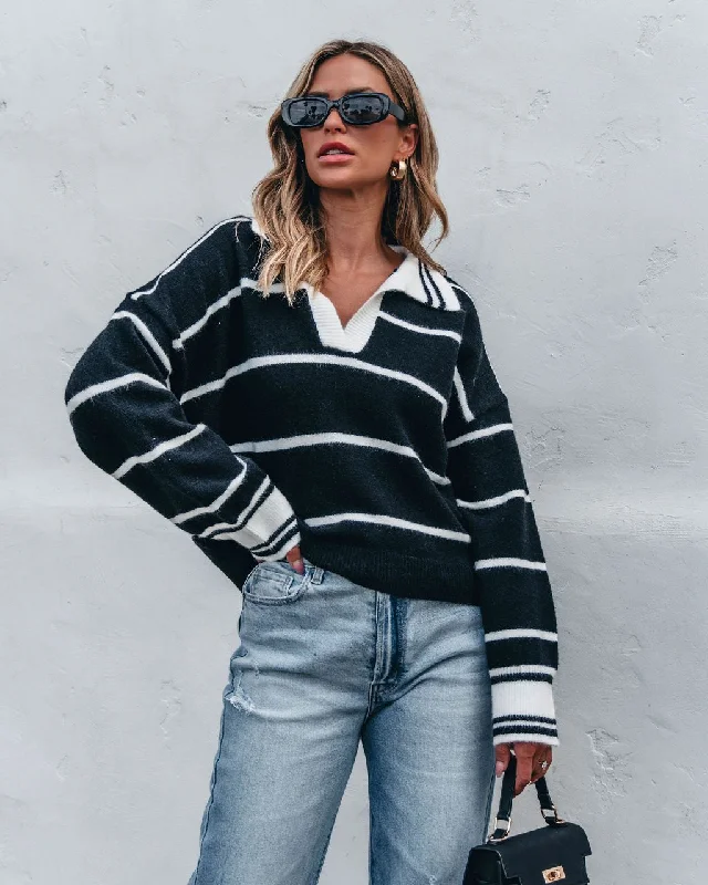 Black and White Stripe Collared Sweater