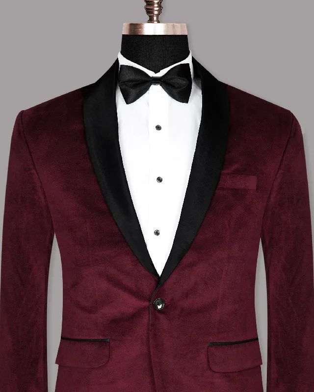 Burgundy Velvet Designer Tuxedo Blazer