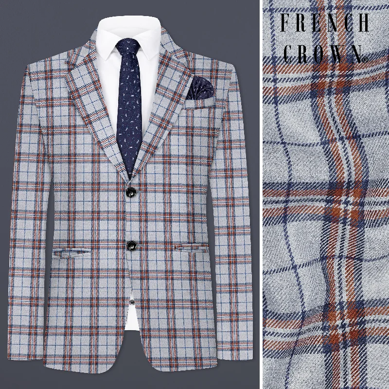 Cadet Grey with Maroon and Blue Plaid Tweed Blazer