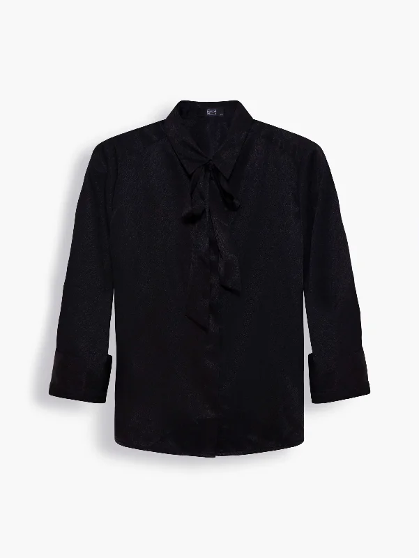 Satin Shirt with Necktie in Midnight Black