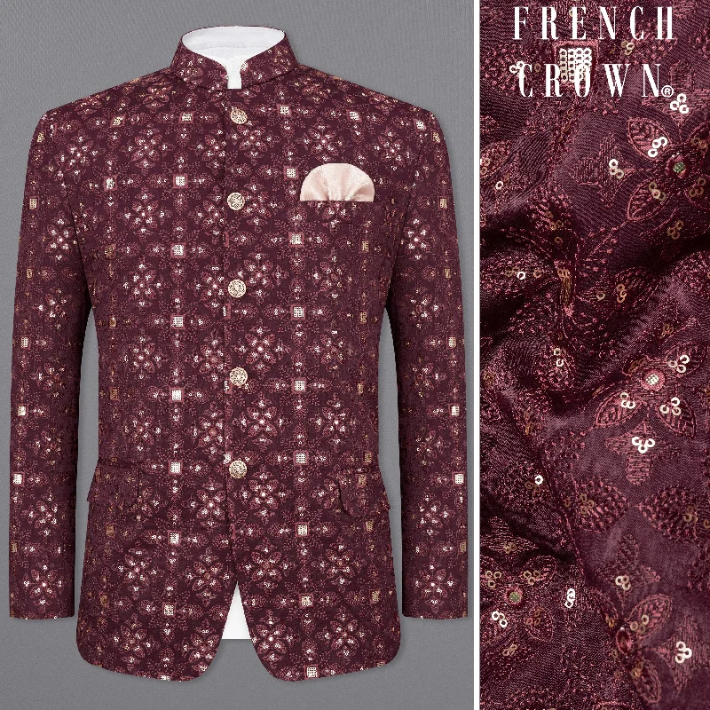 Cocoa Bean Maroon With Sequins Embroidered Bandhgala Blazer