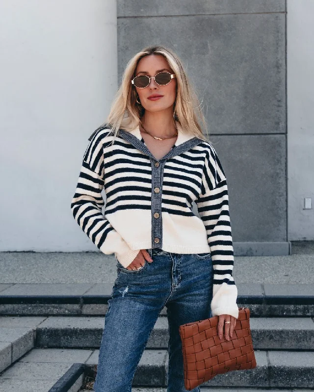 Cream and Navy Striped Sweater Cardigan